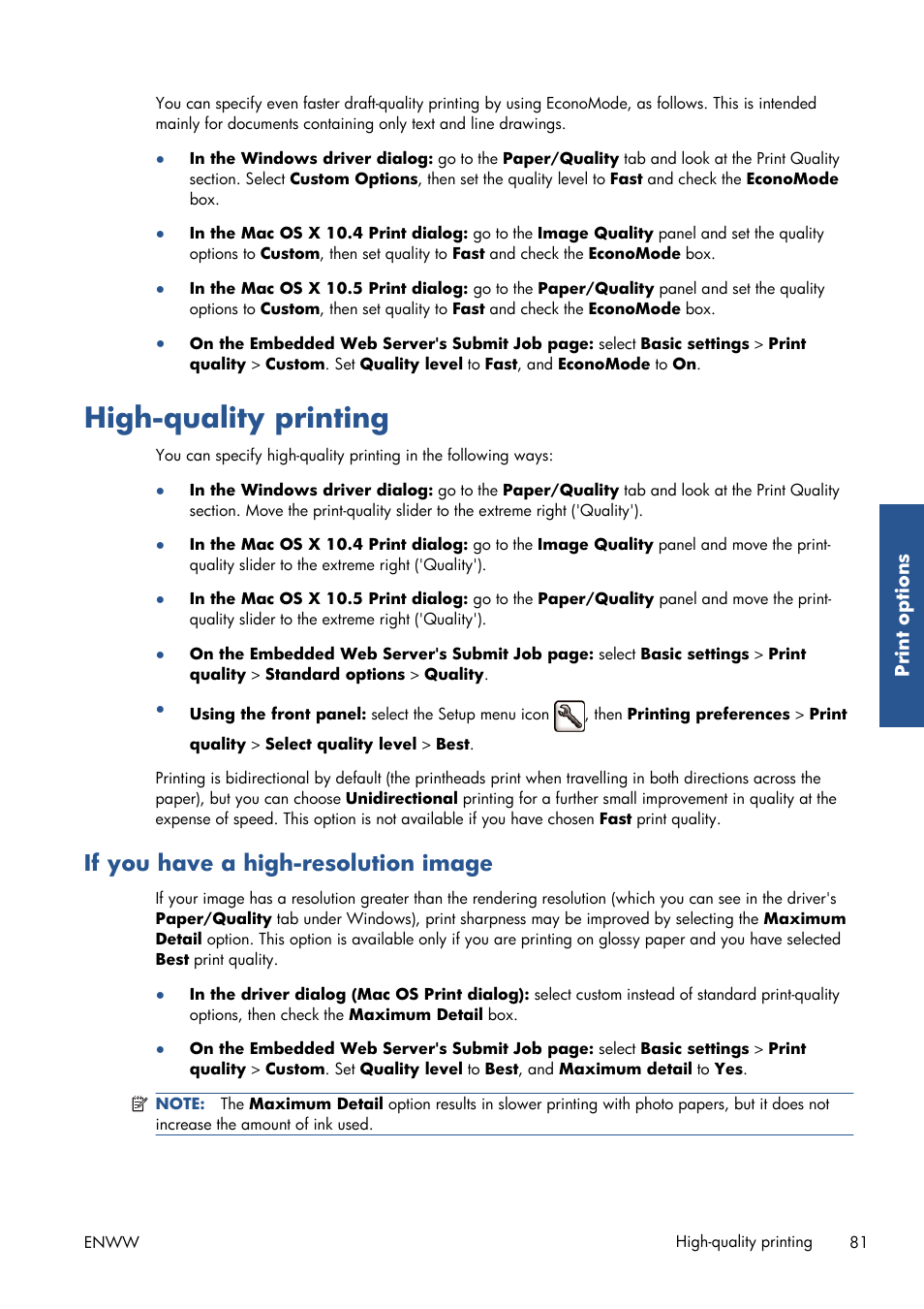 High-quality printing, If you have a high-resolution image | HP Designjet T7100 Printer series User Manual | Page 89 / 217