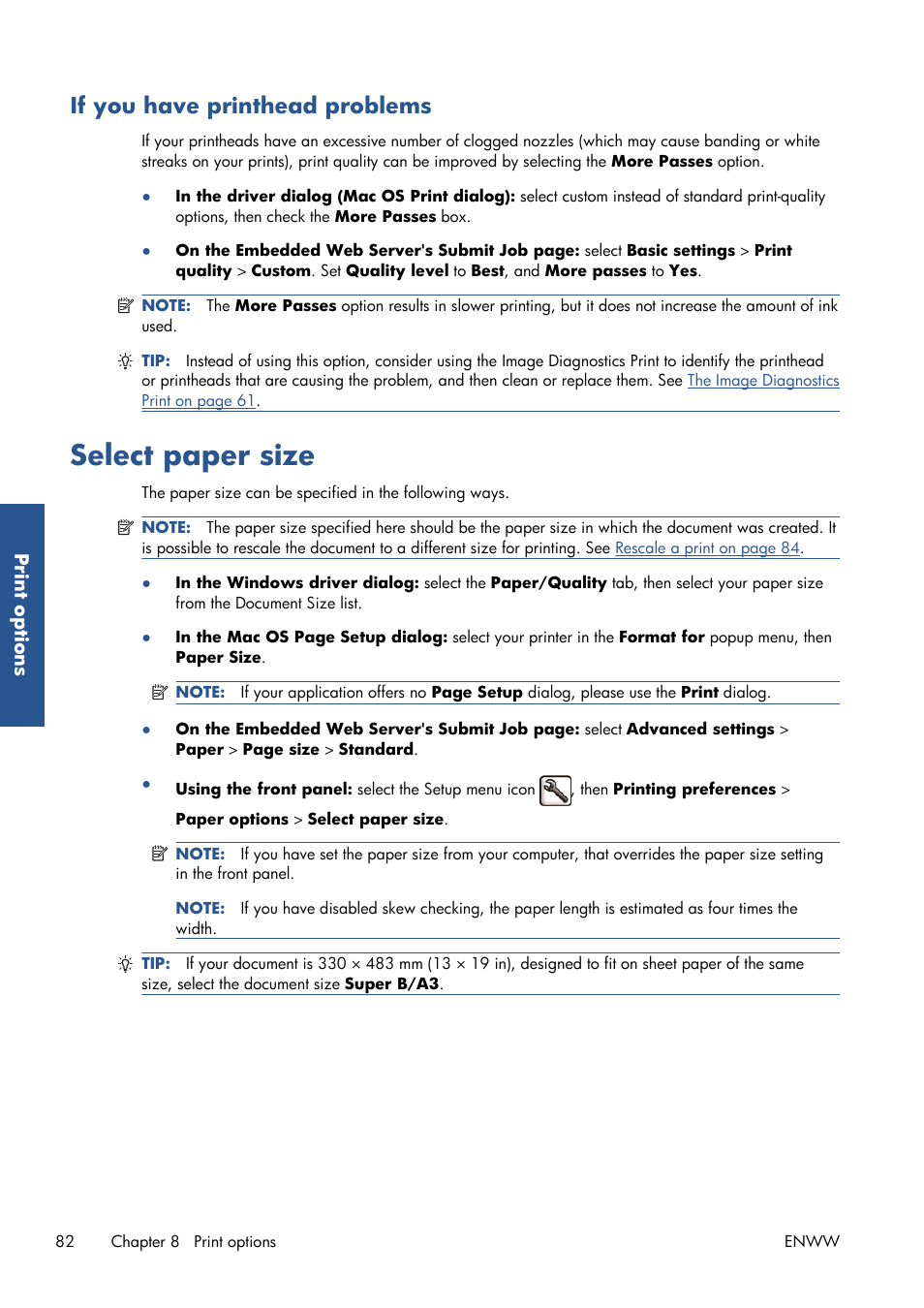 If you have printhead problems, Select paper size | HP Designjet T7100 Printer series User Manual | Page 90 / 217
