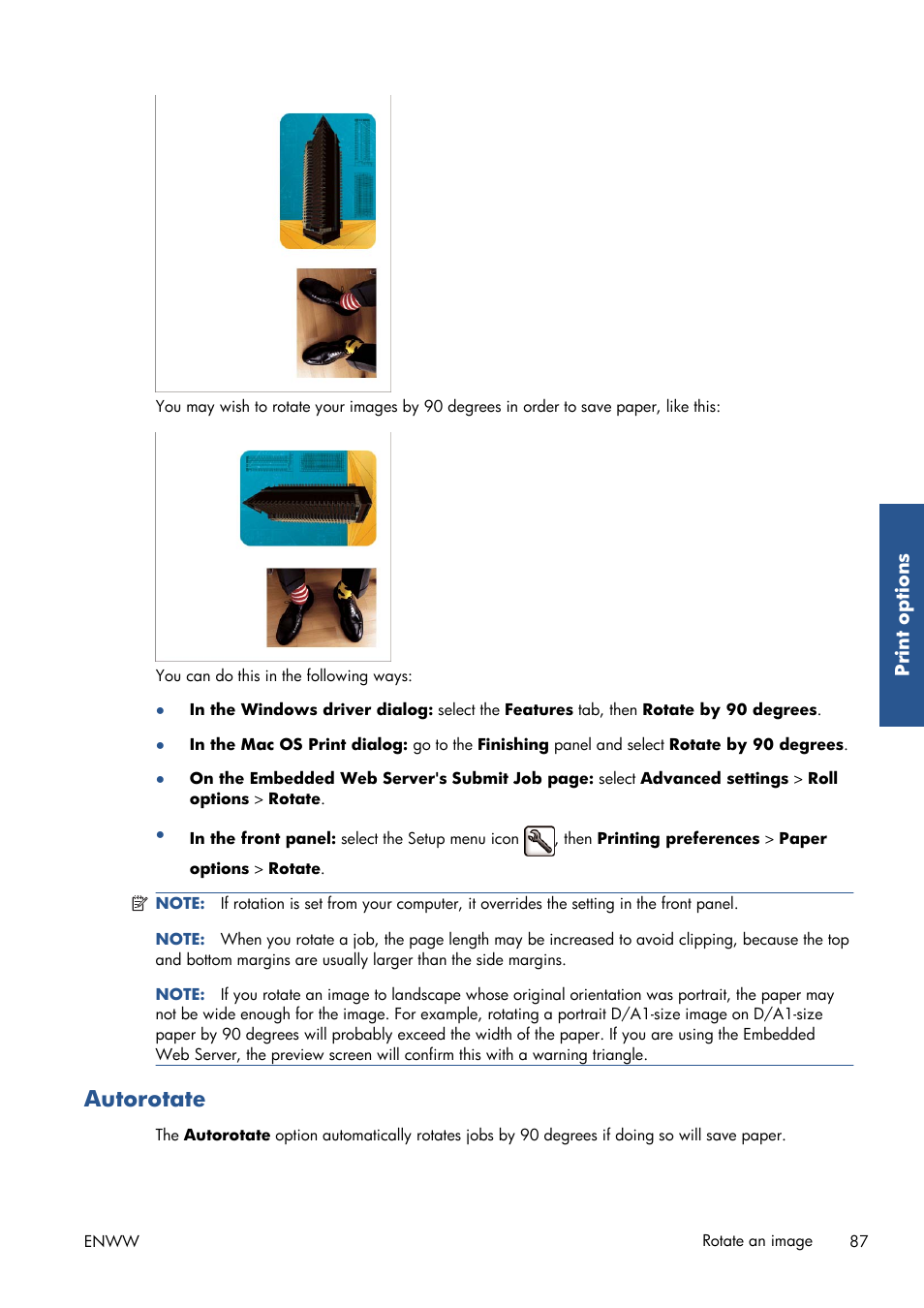 Autorotate | HP Designjet T7100 Printer series User Manual | Page 95 / 217