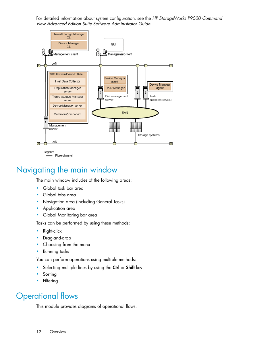 Navigating the main window, Operational flows, 12 operational flows | HP XP P9000 Command View Advanced Edition Software User Manual | Page 12 / 104