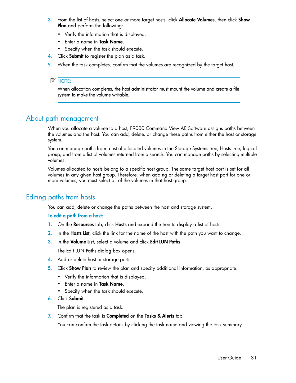 About path management, Editing paths from hosts, 31 editing paths from hosts | HP XP P9000 Command View Advanced Edition Software User Manual | Page 31 / 104