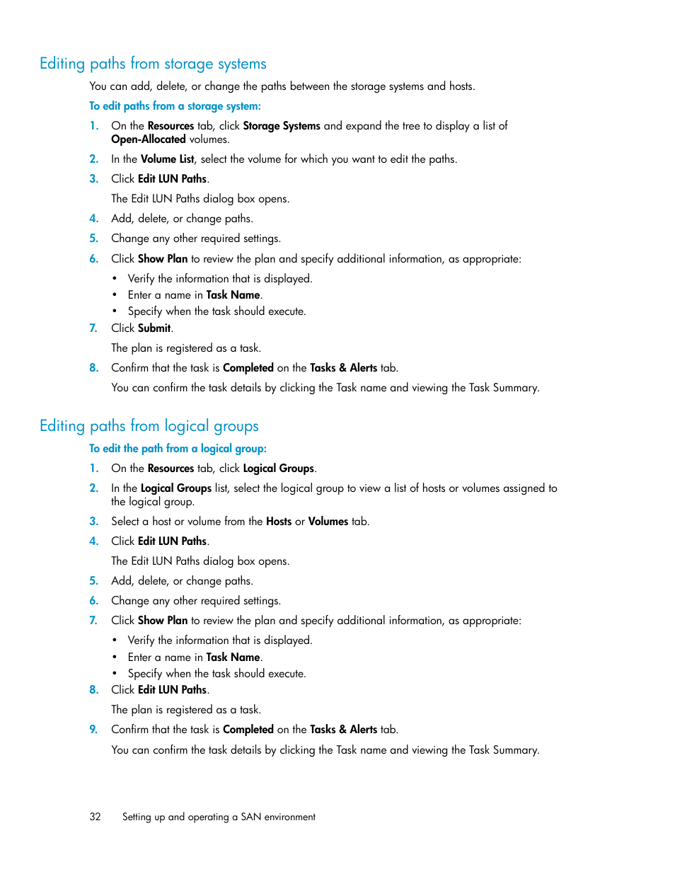 Editing paths from storage systems, Editing paths from logical groups, 32 editing paths from logical groups | HP XP P9000 Command View Advanced Edition Software User Manual | Page 32 / 104