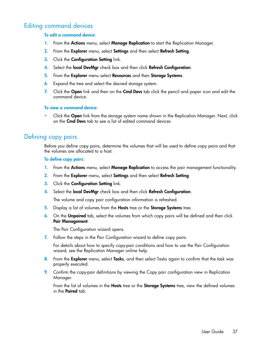 Editing command devices, Defining copy pairs, 37 defining copy pairs | HP XP P9000 Command View Advanced Edition Software User Manual | Page 37 / 104