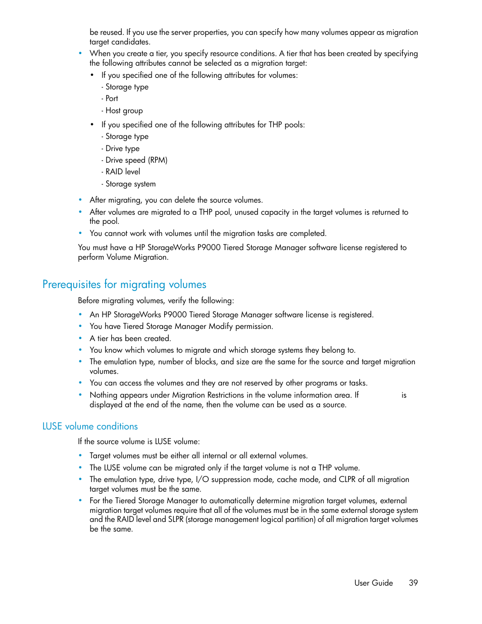 Prerequisites for migrating volumes | HP XP P9000 Command View Advanced Edition Software User Manual | Page 39 / 104