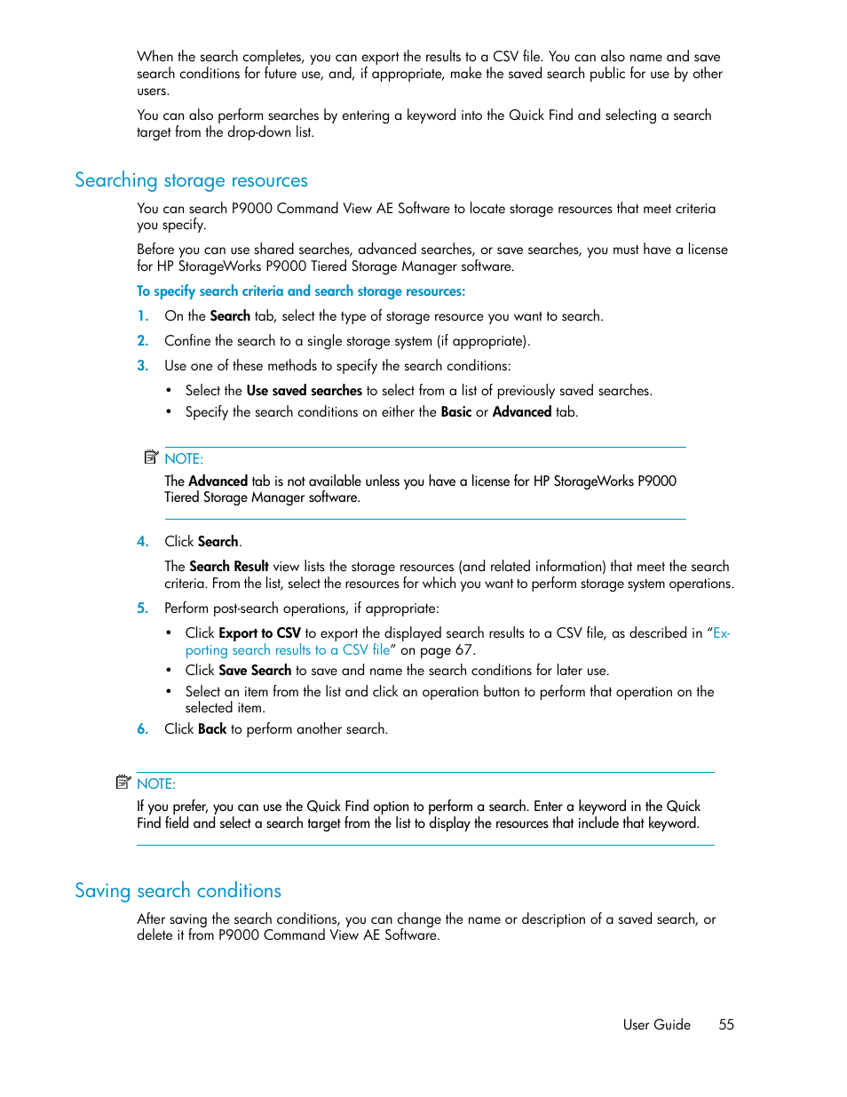 Searching storage resources, Saving search conditions, 55 saving search conditions | HP XP P9000 Command View Advanced Edition Software User Manual | Page 55 / 104