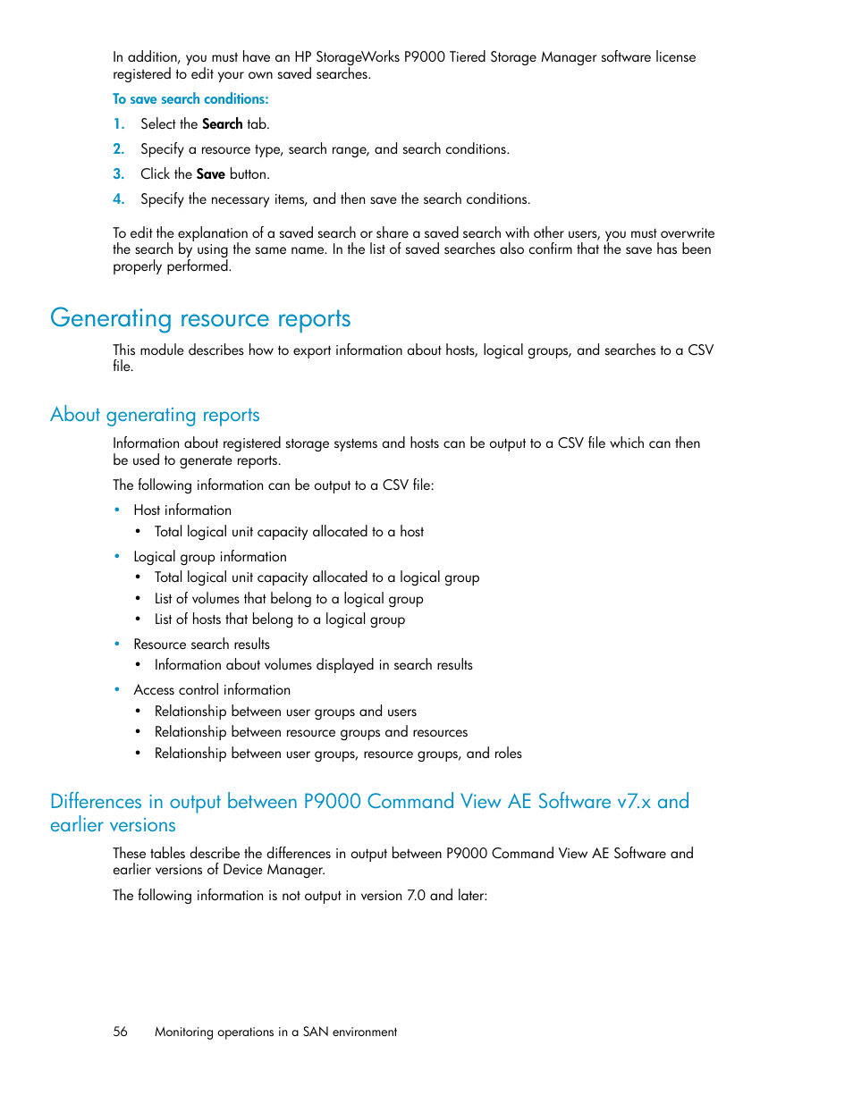 Generating resource reports, About generating reports | HP XP P9000 Command View Advanced Edition Software User Manual | Page 56 / 104