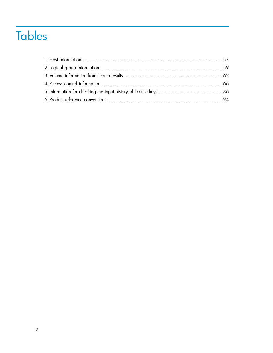 Tables | HP XP P9000 Command View Advanced Edition Software User Manual | Page 8 / 104