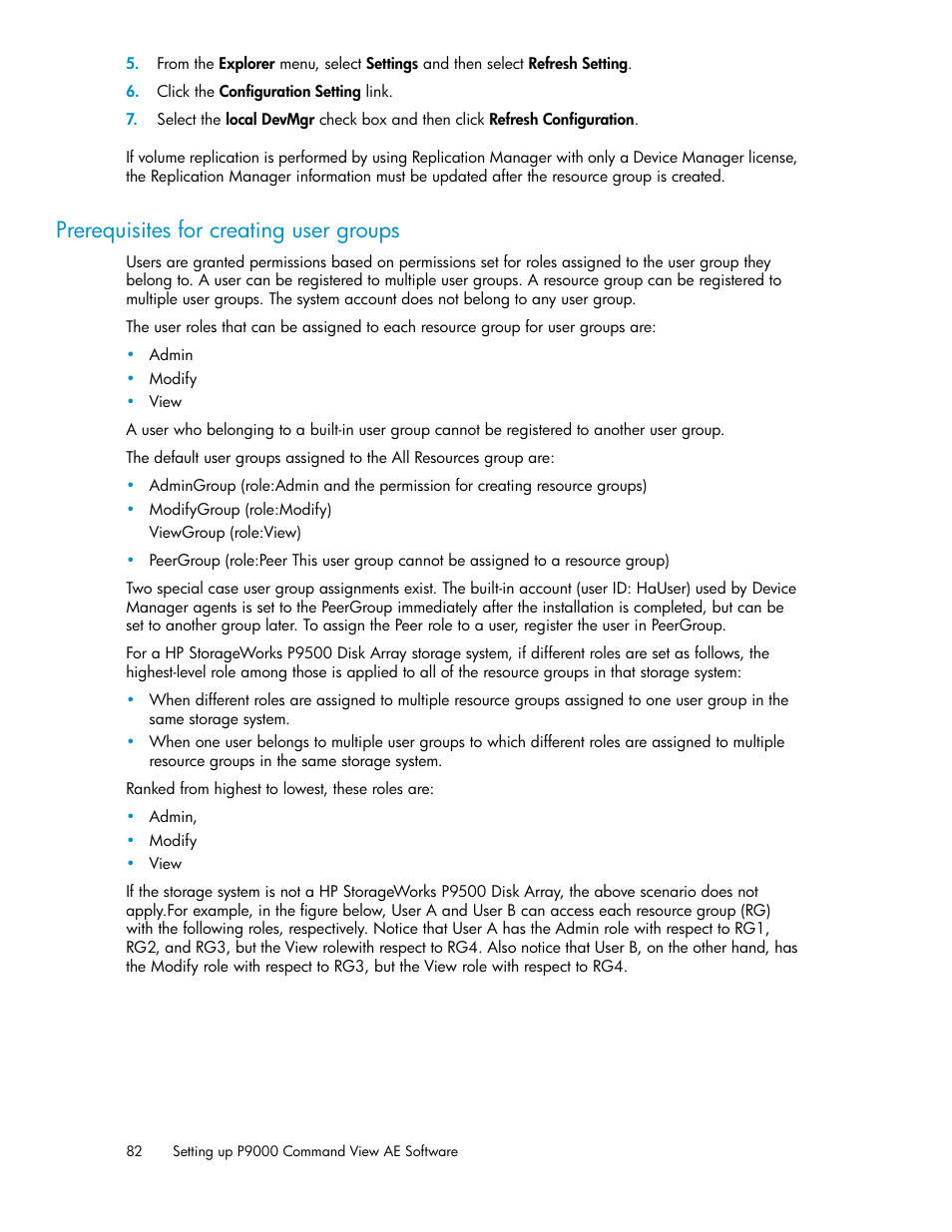 Prerequisites for creating user groups | HP XP P9000 Command View Advanced Edition Software User Manual | Page 82 / 104