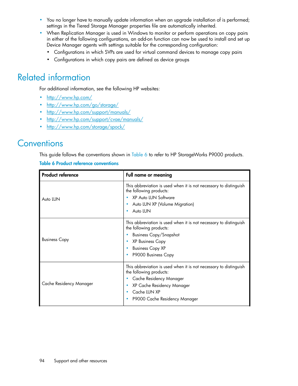 Related information, Conventions, 94 conventions | Product reference conventions | HP XP P9000 Command View Advanced Edition Software User Manual | Page 94 / 104