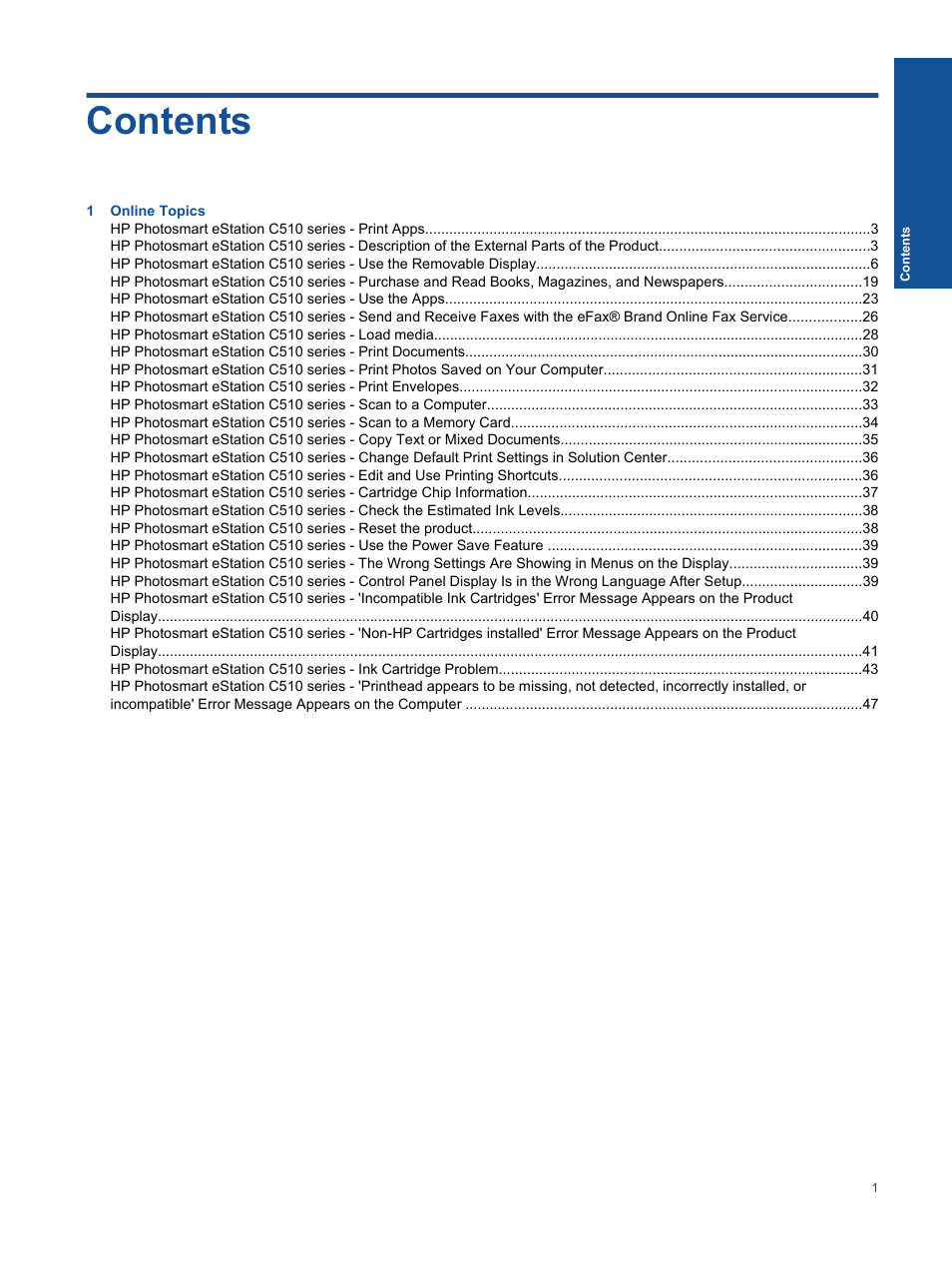 HP Photosmart eStation All-in-One Printer - C510a User Manual | Page 3 / 54