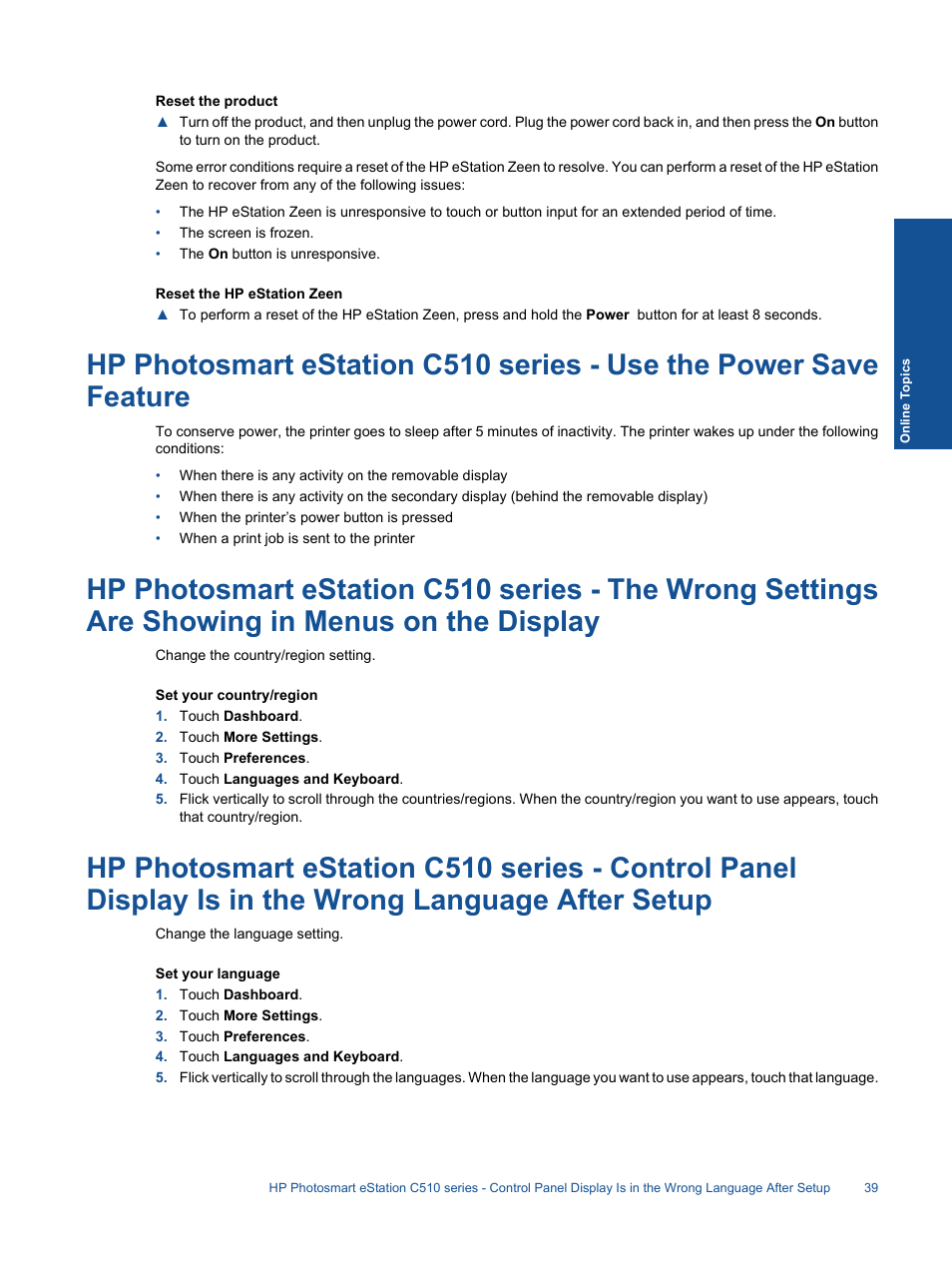 HP Photosmart eStation All-in-One Printer - C510a User Manual | Page 41 / 54