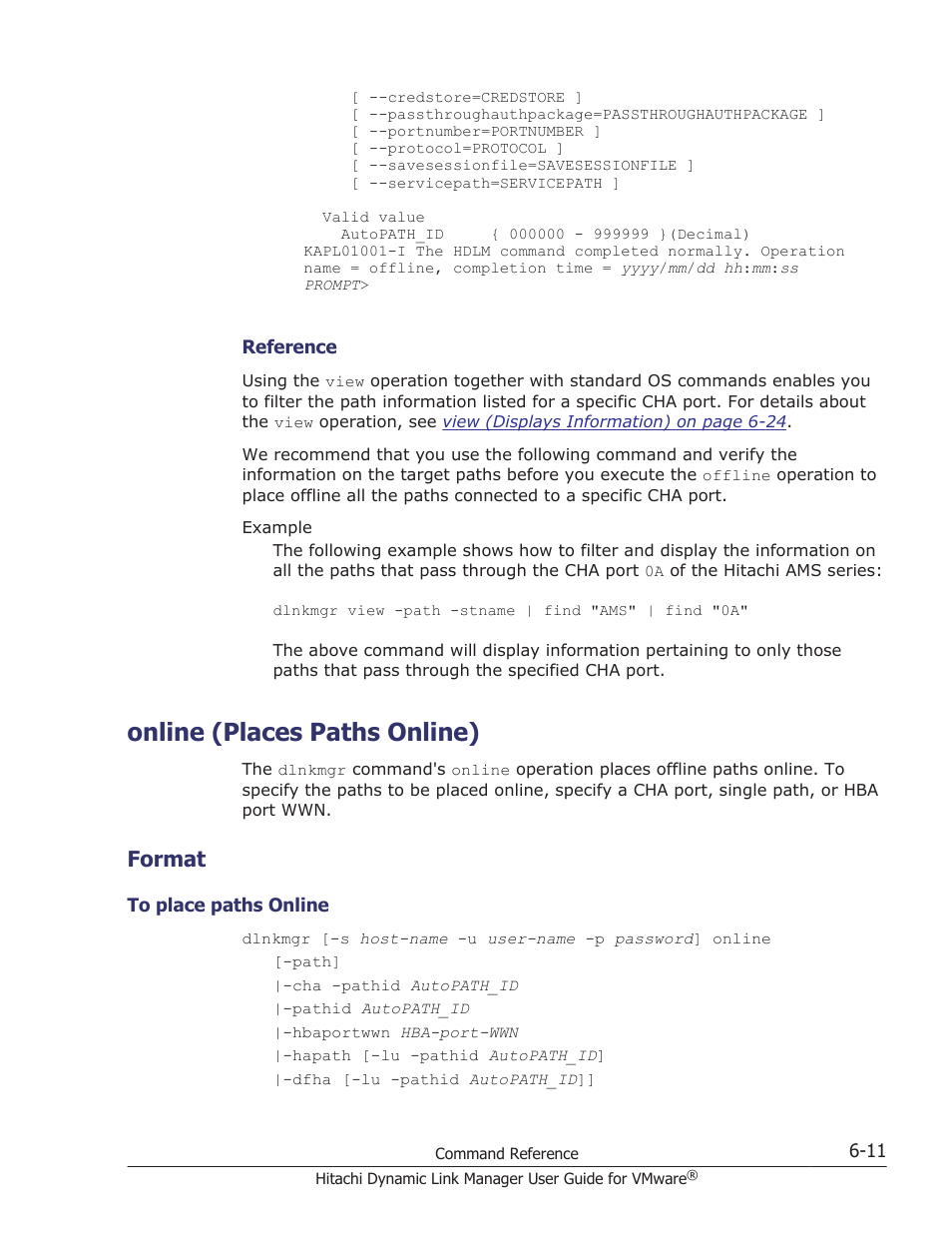 Online (places paths online), Format, Online (places paths online) -11 | Format -11, To place paths online -11, Operation, see, Online (places paths online) on, For details on the, After, Online (places | HP Hitachi Dynamic Link Manager Software User Manual | Page 103 / 242