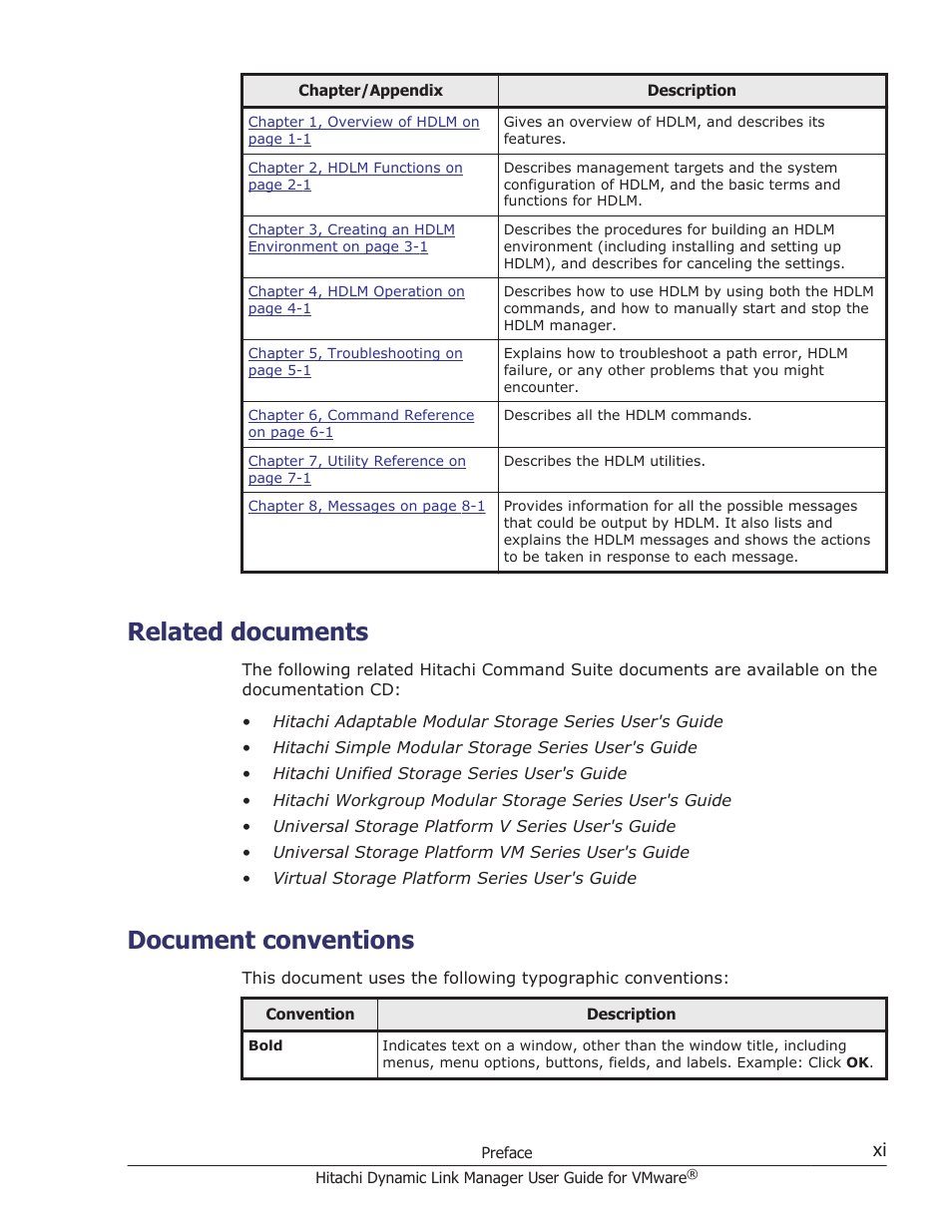 Related documents, Document conventions | HP Hitachi Dynamic Link Manager Software User Manual | Page 11 / 242