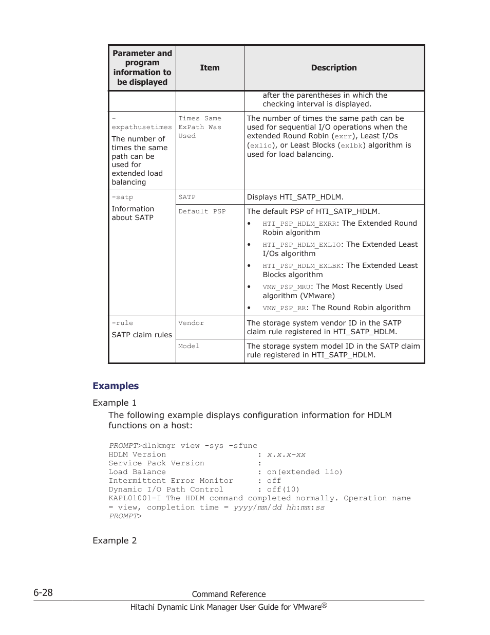 Examples | HP Hitachi Dynamic Link Manager Software User Manual | Page 120 / 242
