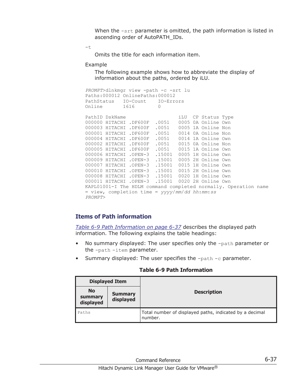 Table 6-9 path | HP Hitachi Dynamic Link Manager Software User Manual | Page 129 / 242