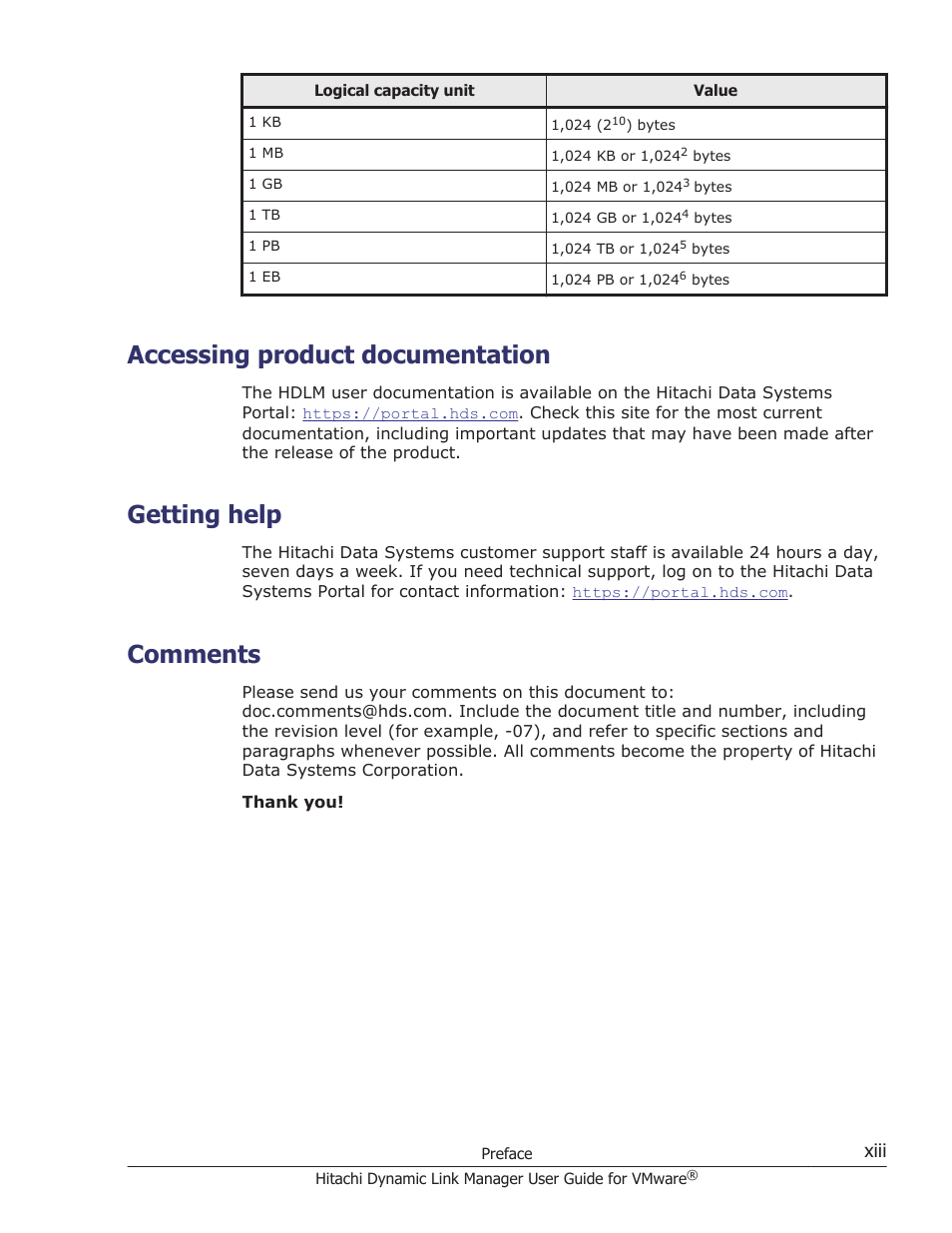 Accessing product documentation, Getting help, Comments | HP Hitachi Dynamic Link Manager Software User Manual | Page 13 / 242