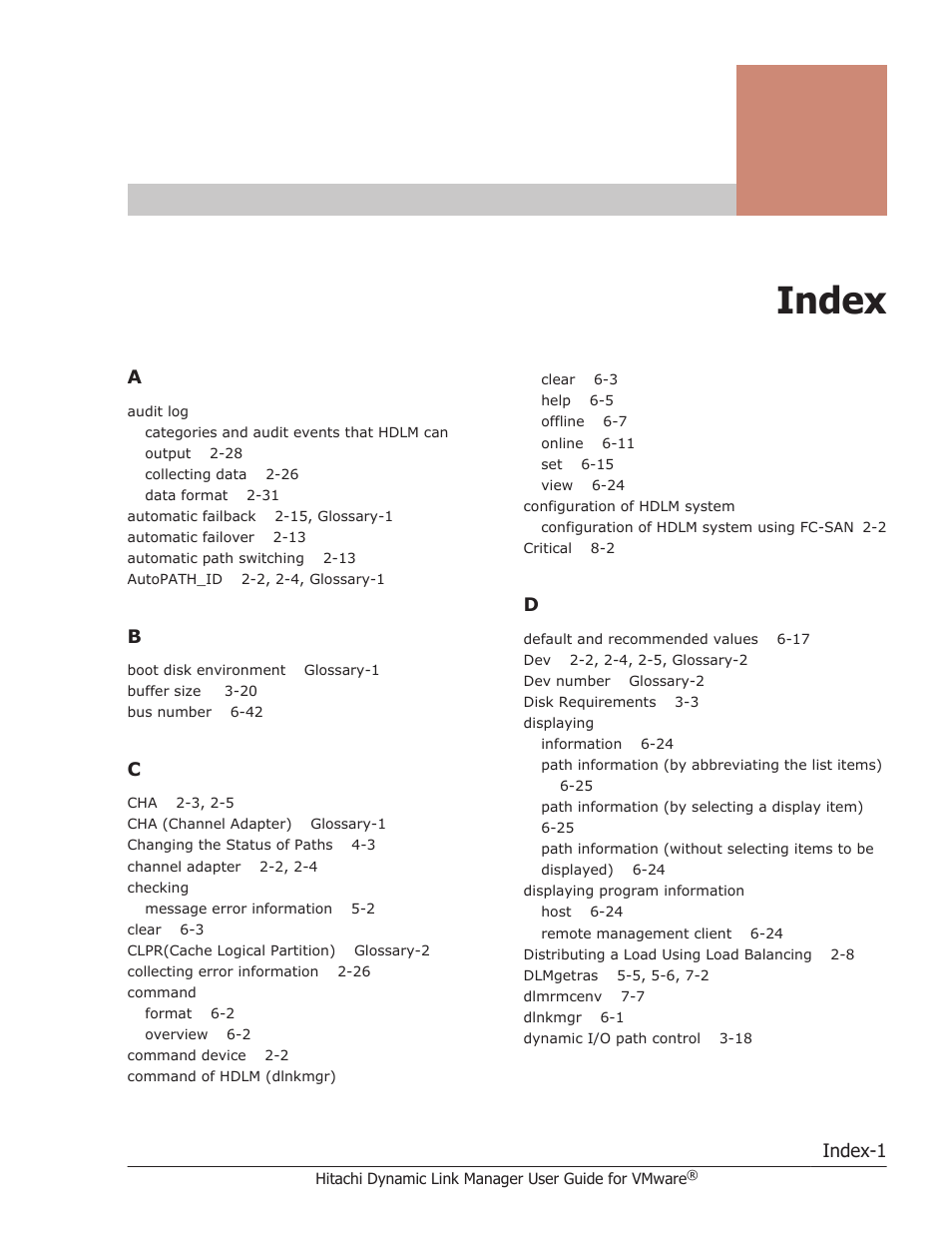 Index, Index-1 | HP Hitachi Dynamic Link Manager Software User Manual | Page 235 / 242