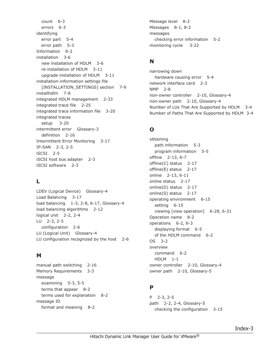 Index-3 | HP Hitachi Dynamic Link Manager Software User Manual | Page 237 / 242