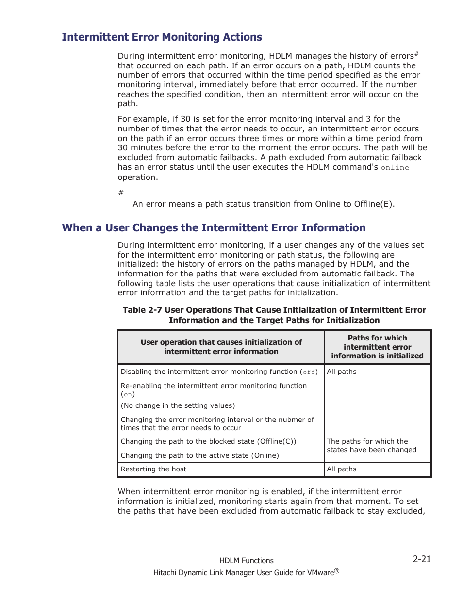 Intermittent error monitoring actions, Intermittent error monitoring actions -21 | HP Hitachi Dynamic Link Manager Software User Manual | Page 39 / 242