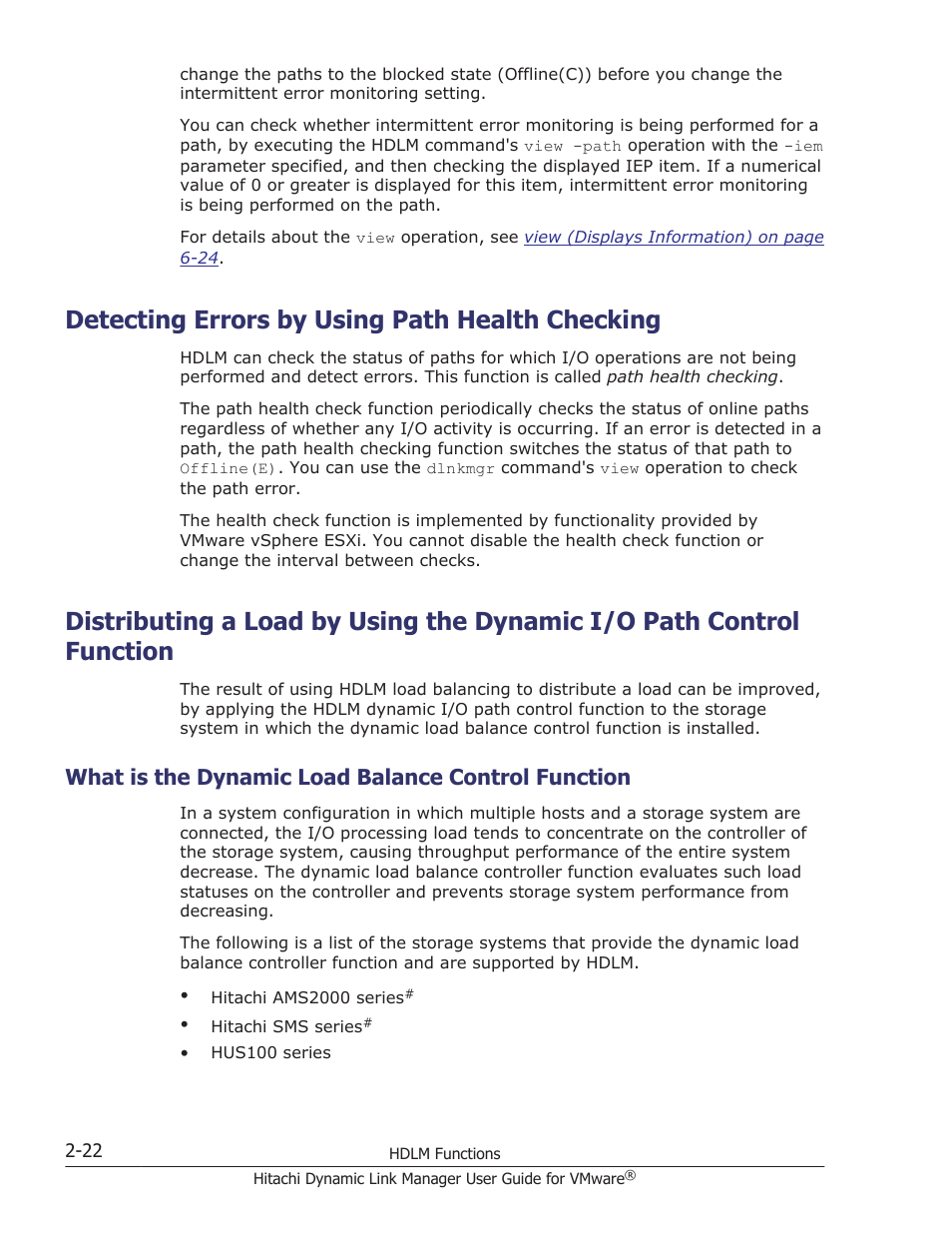 Detecting errors by using path health checking, What is the dynamic load balance control function, Detecting errors by using path health checking -22 | HP Hitachi Dynamic Link Manager Software User Manual | Page 40 / 242