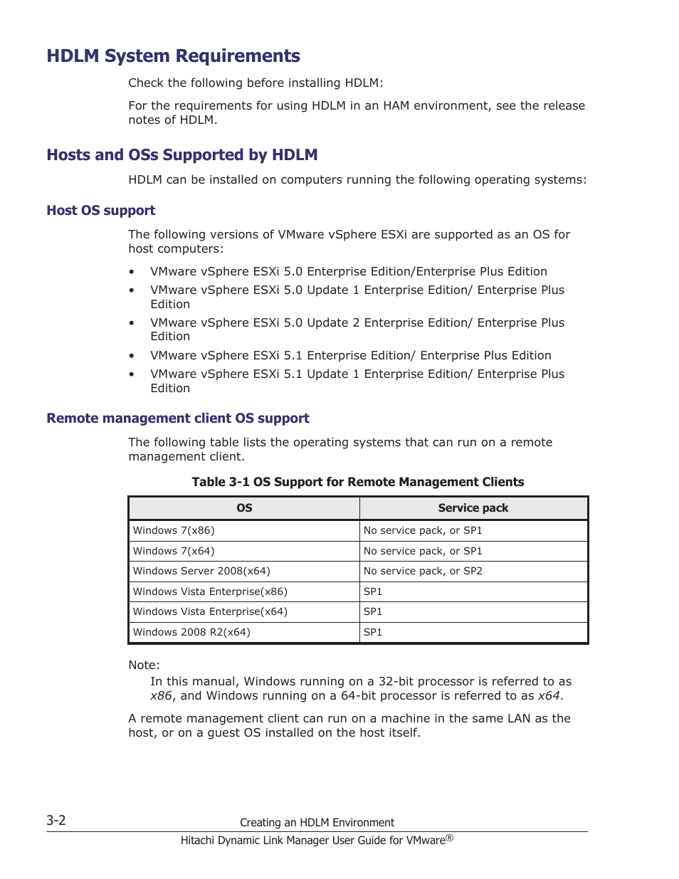 Hdlm system requirements, Hosts and oss supported by hdlm, Hdlm system requirements -2 | Hosts and oss supported by hdlm -2, Host os support -2, Remote management client os support -2 | HP Hitachi Dynamic Link Manager Software User Manual | Page 54 / 242