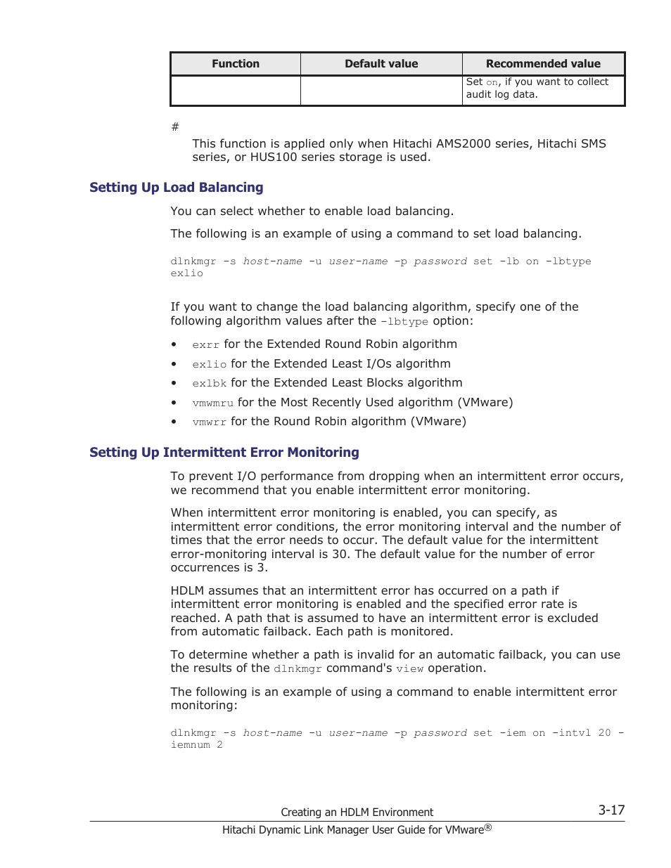 Setting up load balancing -17, Setting up intermittent error monitoring -17 | HP Hitachi Dynamic Link Manager Software User Manual | Page 69 / 242