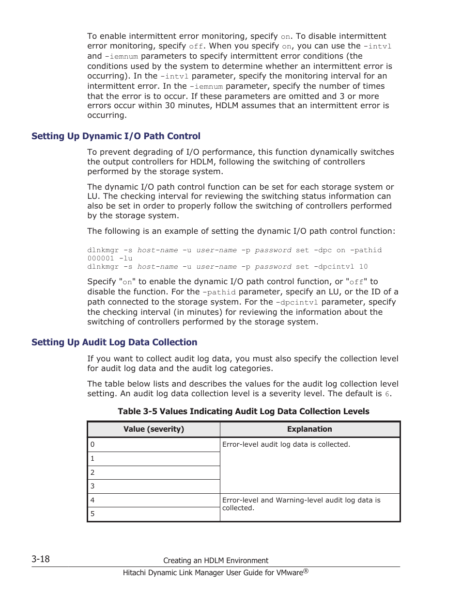 Setting up dynamic i/o path control -18, Setting up audit log data collection -18 | HP Hitachi Dynamic Link Manager Software User Manual | Page 70 / 242