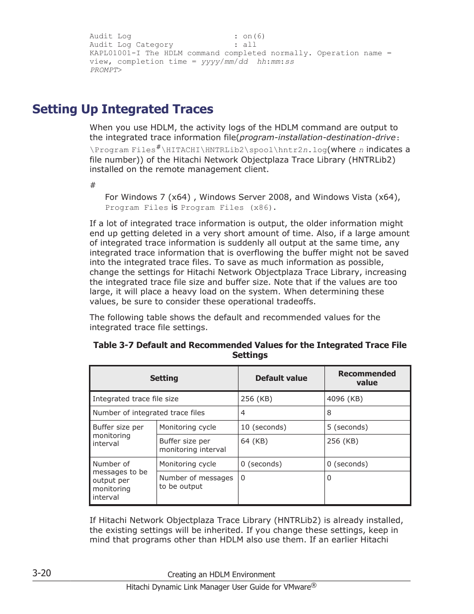 Setting up integrated traces, Setting up integrated traces -20 | HP Hitachi Dynamic Link Manager Software User Manual | Page 72 / 242