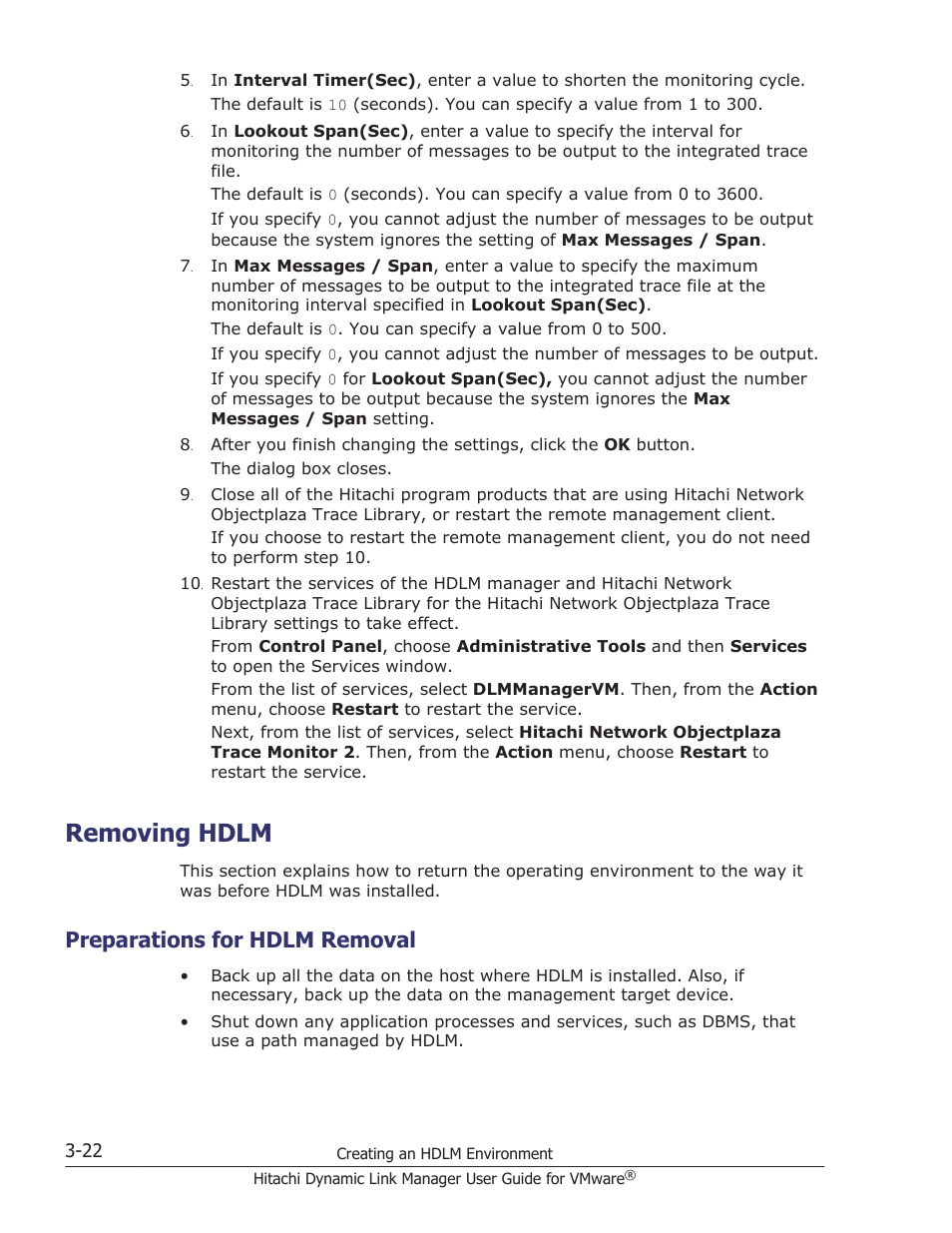 Removing hdlm, Preparations for hdlm removal, Removing hdlm -22 | Preparations for hdlm removal -22, Preparations for | HP Hitachi Dynamic Link Manager Software User Manual | Page 74 / 242