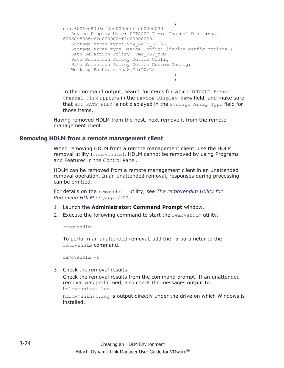 Removing hdlm from a remote management client -24 | HP Hitachi Dynamic Link Manager Software User Manual | Page 76 / 242