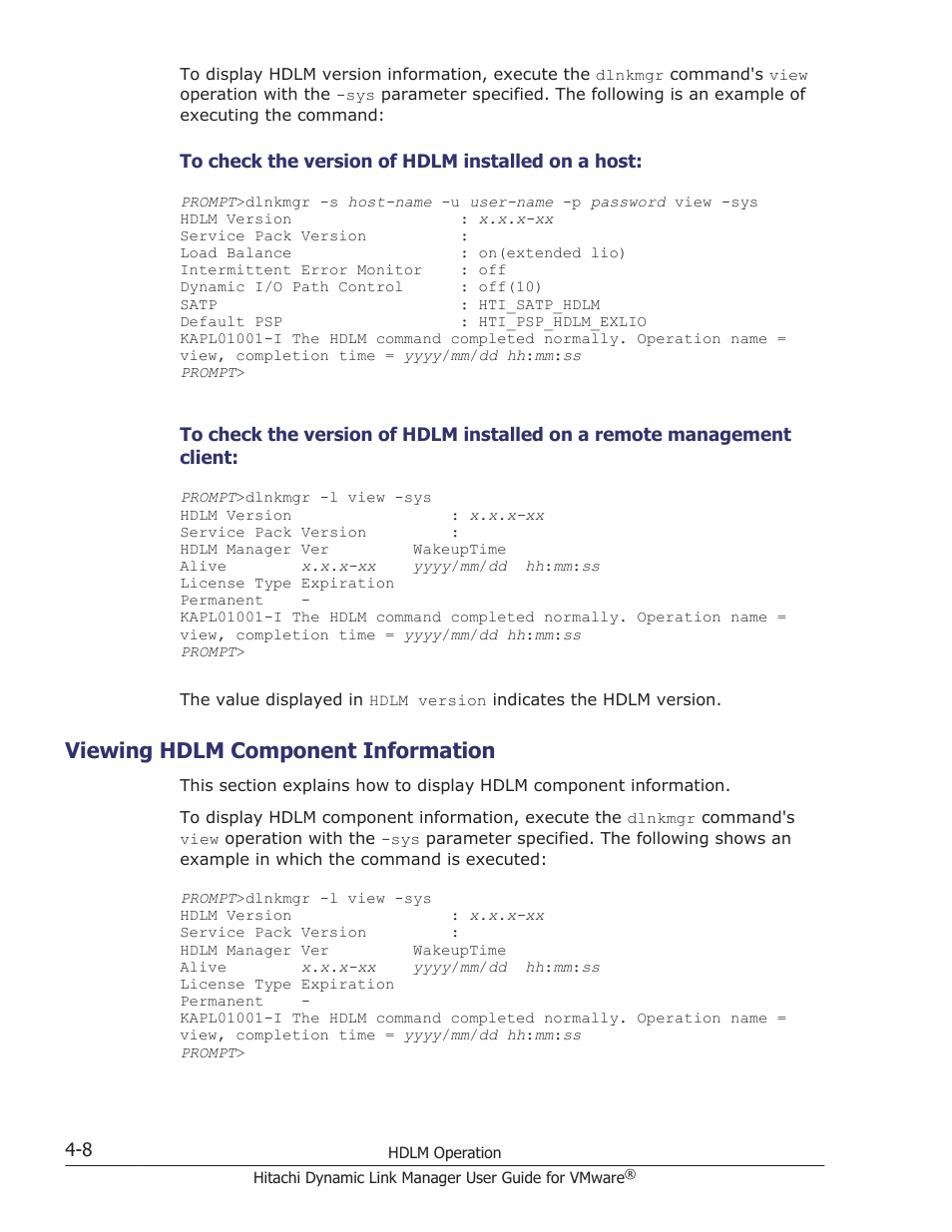 Viewing hdlm component information, Viewing hdlm component information -8 | HP Hitachi Dynamic Link Manager Software User Manual | Page 84 / 242