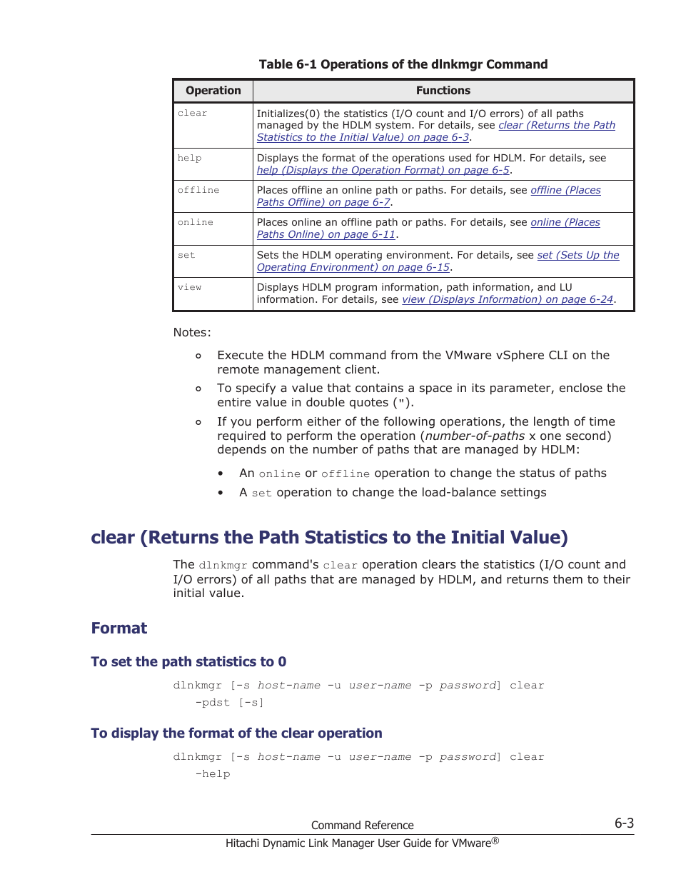 Format, Format -3, To set the path statistics to 0 -3 | To display the format of the clear operation -3 | HP Hitachi Dynamic Link Manager Software User Manual | Page 95 / 242