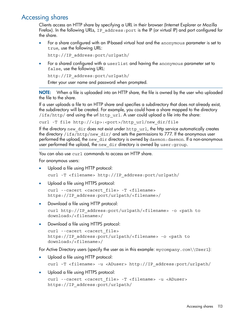 Accessing shares | HP StoreAll Storage User Manual | Page 113 / 209