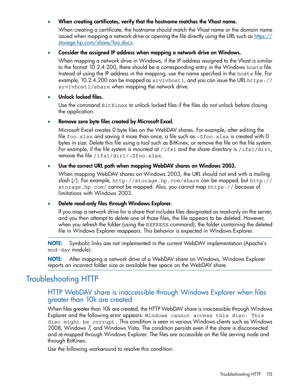 Troubleshooting http | HP StoreAll Storage User Manual | Page 115 / 209