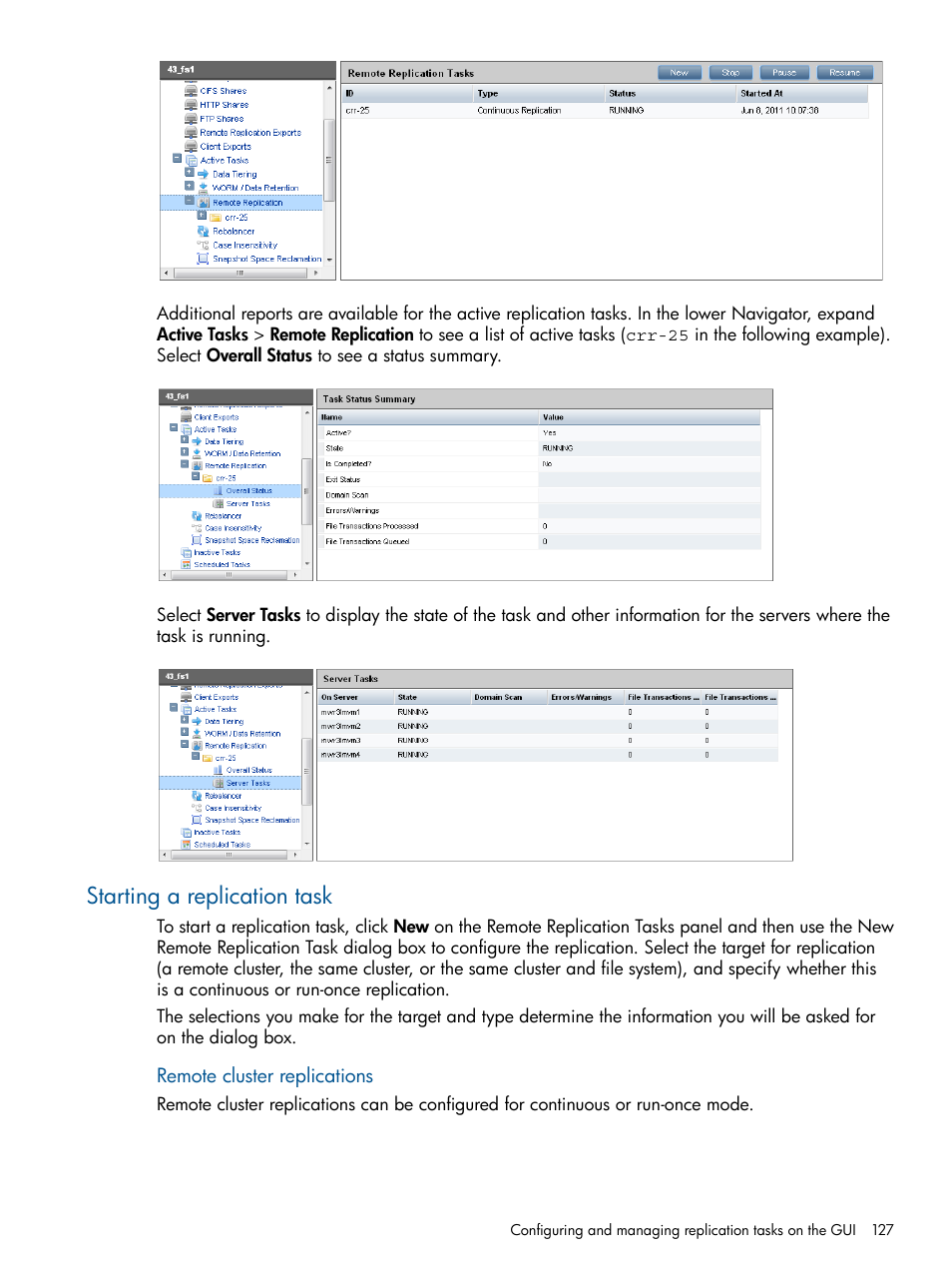 Starting a replication task | HP StoreAll Storage User Manual | Page 127 / 209