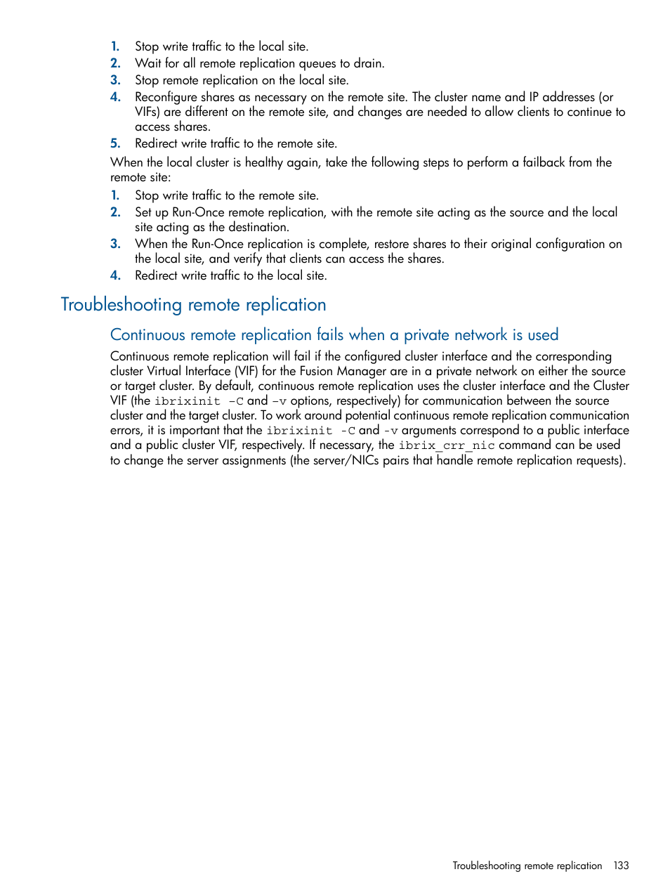 Troubleshooting remote replication | HP StoreAll Storage User Manual | Page 133 / 209