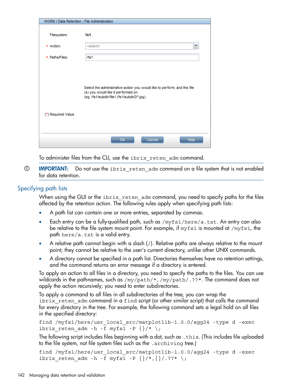 Specifying path lists | HP StoreAll Storage User Manual | Page 142 / 209