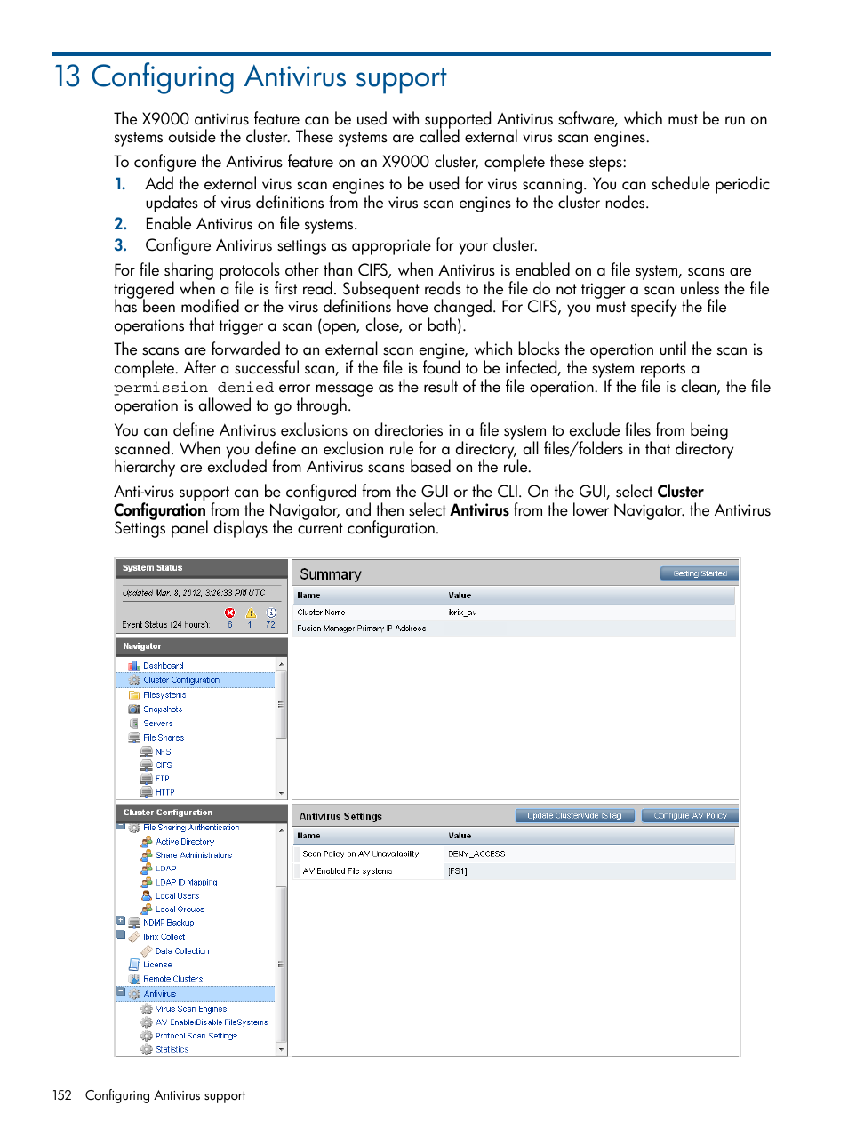 13 configuring antivirus support | HP StoreAll Storage User Manual | Page 152 / 209