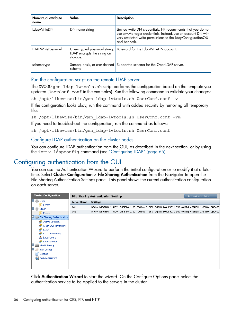 Configuring authentication from the gui | HP StoreAll Storage User Manual | Page 56 / 209