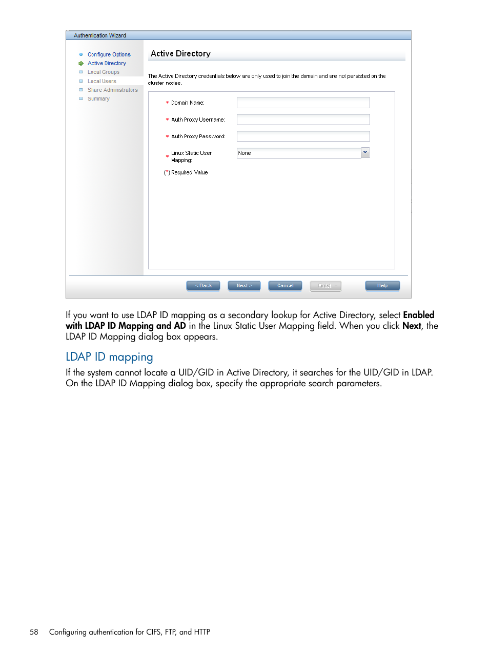 Ldap id mapping | HP StoreAll Storage User Manual | Page 58 / 209