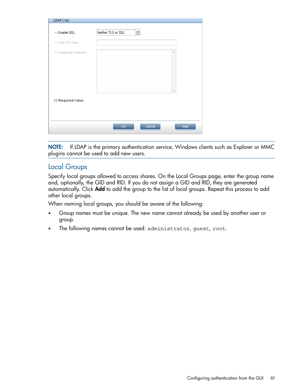 Local groups | HP StoreAll Storage User Manual | Page 61 / 209