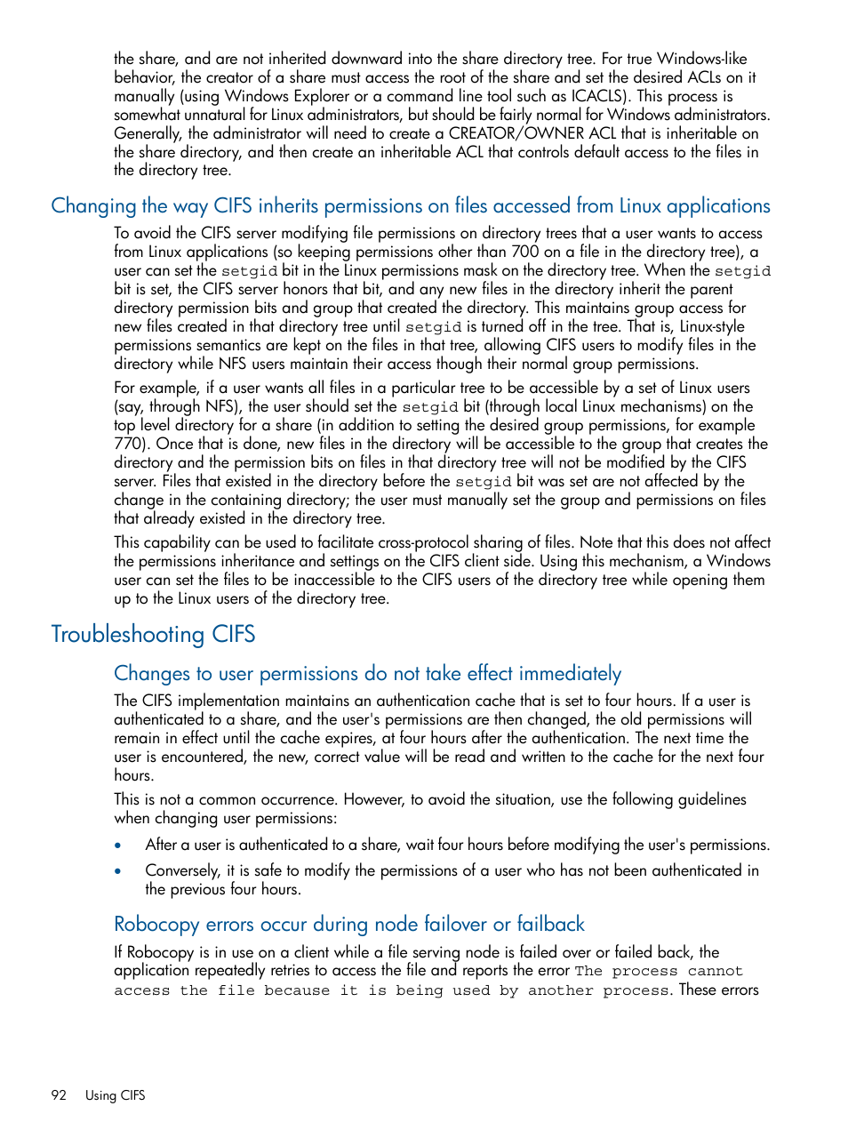 Troubleshooting cifs | HP StoreAll Storage User Manual | Page 92 / 209