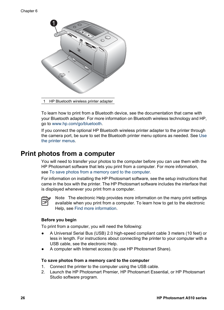 Print photos from a computer | HP Photosmart A512 Compact Photo Printer User Manual | Page 29 / 66