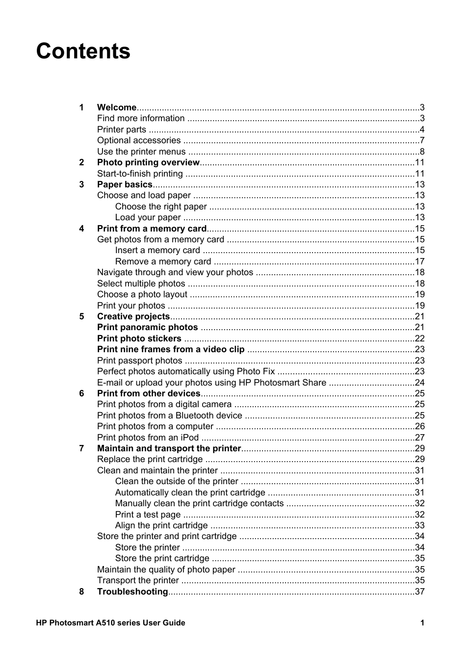 HP Photosmart A512 Compact Photo Printer User Manual | Page 4 / 66