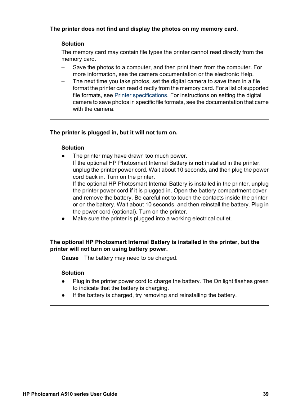 HP Photosmart A512 Compact Photo Printer User Manual | Page 42 / 66