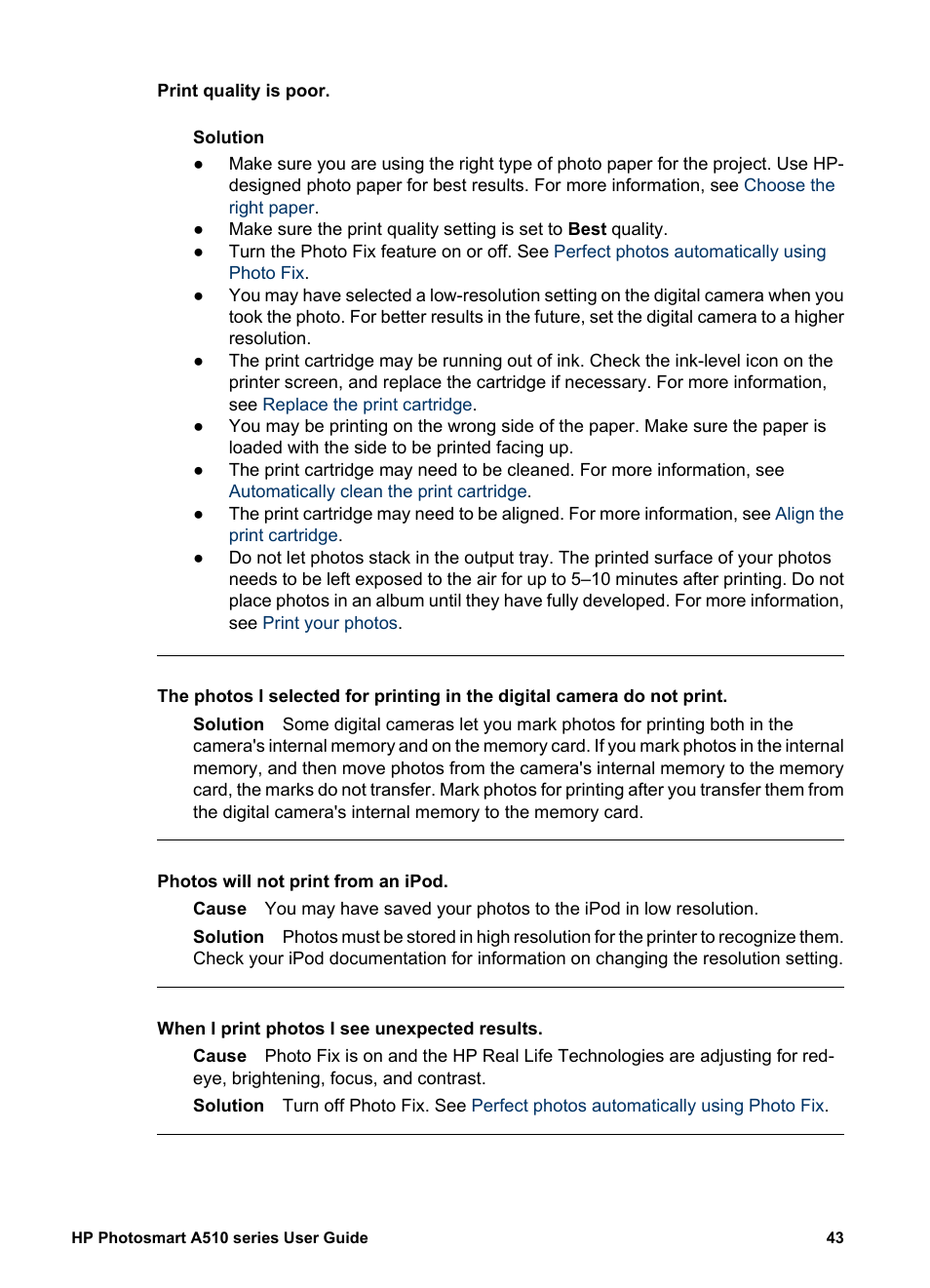 HP Photosmart A512 Compact Photo Printer User Manual | Page 46 / 66