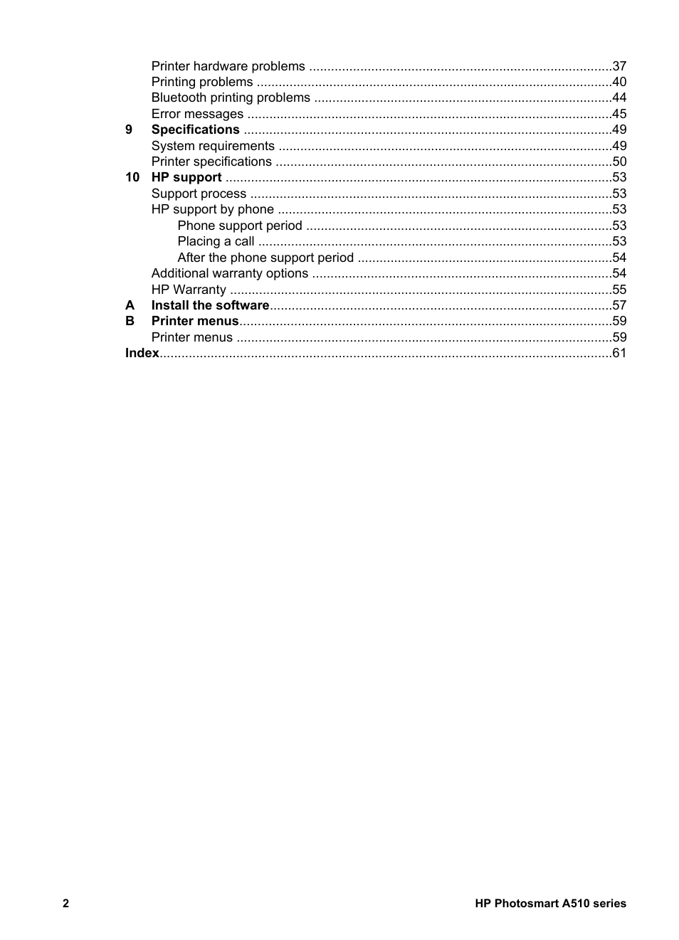 HP Photosmart A512 Compact Photo Printer User Manual | Page 5 / 66