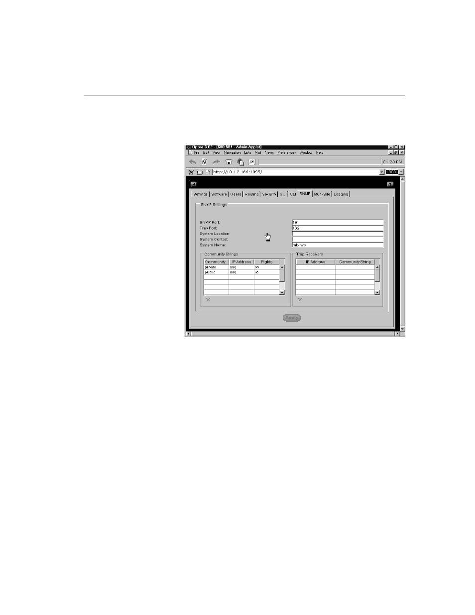 Snmp tab, Snmp agent | HP Traffic Director sa7220 User Manual | Page 113 / 352