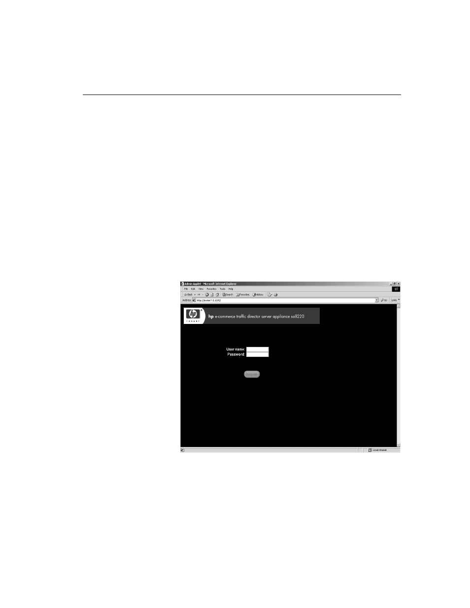 Logon screen, Logging on to the gui | HP Traffic Director sa7220 User Manual | Page 73 / 352