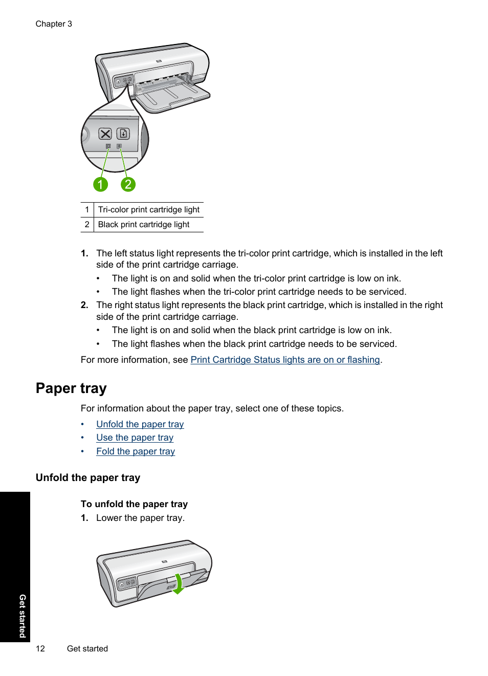 Paper tray, Unfold the paper tray | HP Deskjet D2560 Printer User Manual | Page 15 / 121